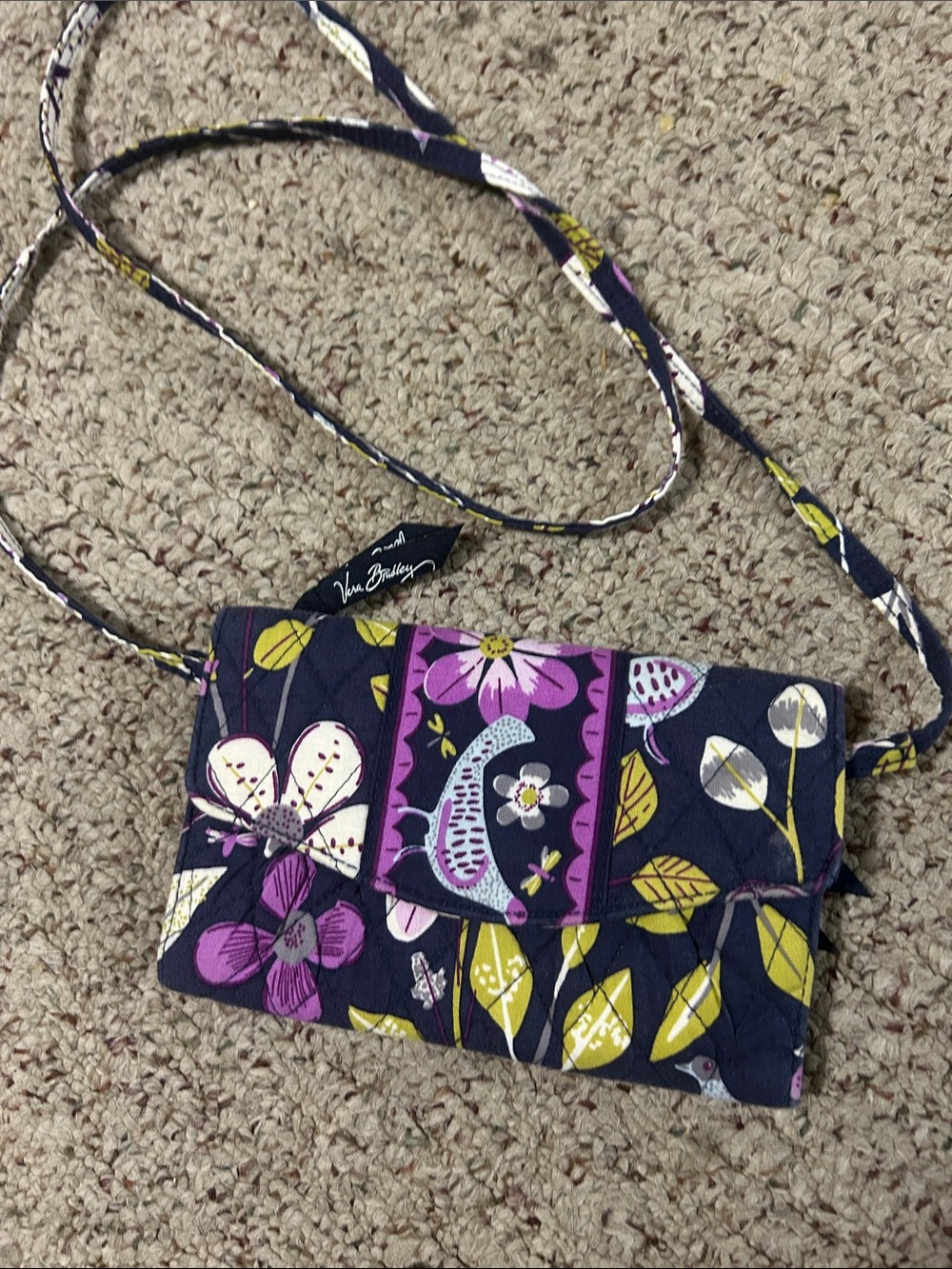 Vera Bradley Floral Quilted Crossbody wallet/Bag - Navy, Purple & Green - Picture 6 of 6